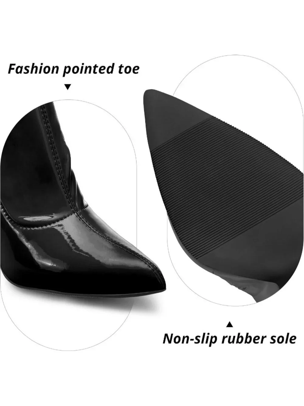 Women's Black Patent Leather Pointed Toe Chunky Heel  Over The Knee Gogo Boots